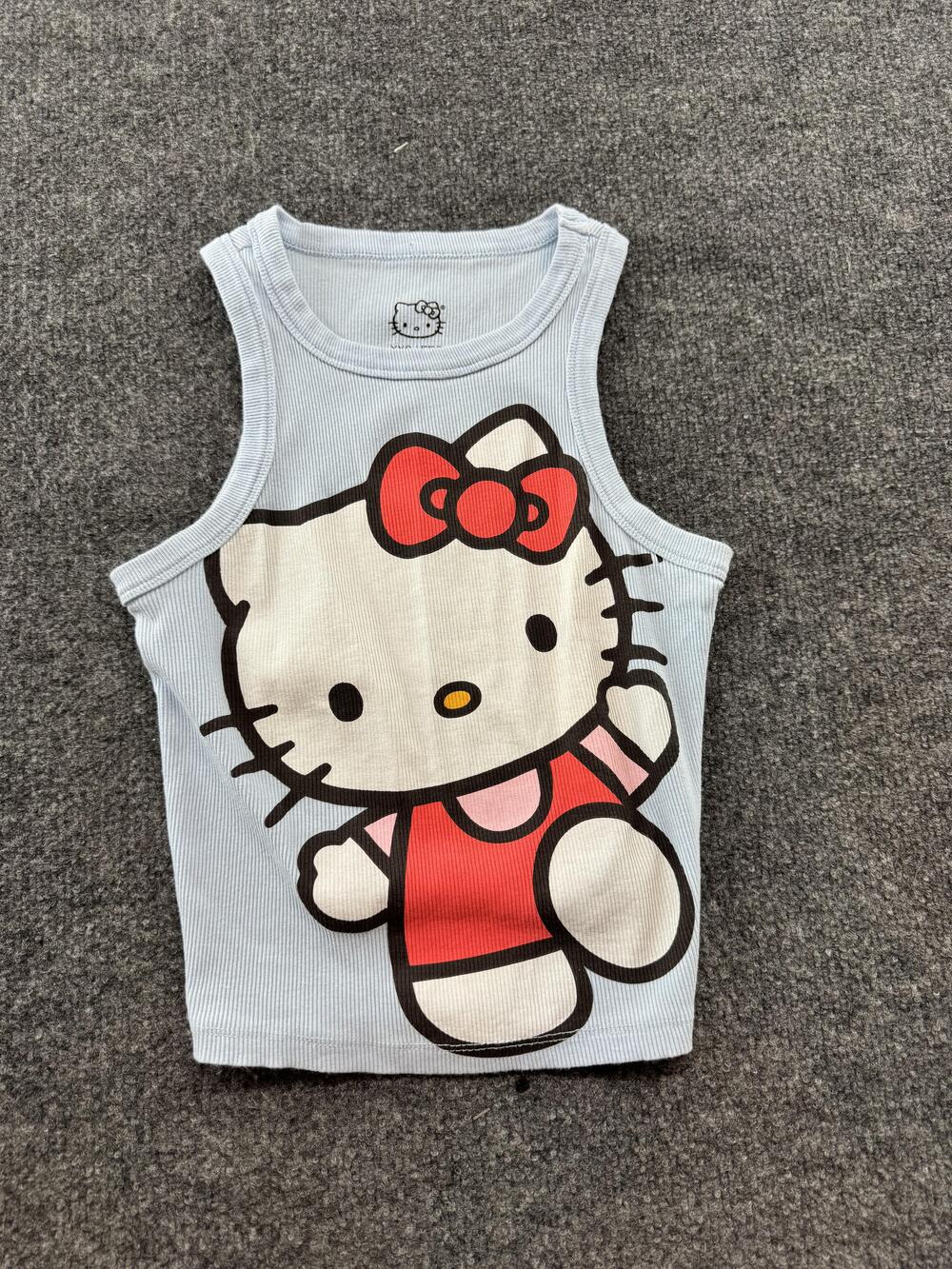 Hello Kitty Tank Top Juniors XXS Blue Cropped Ribbed Graphic Print Sleeveless